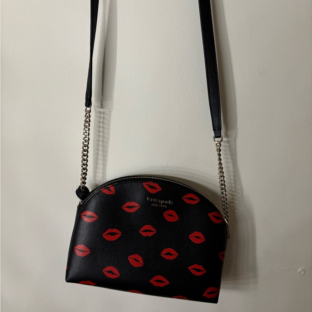 Kate Spade Black and Red Crossbody with Silver Chain